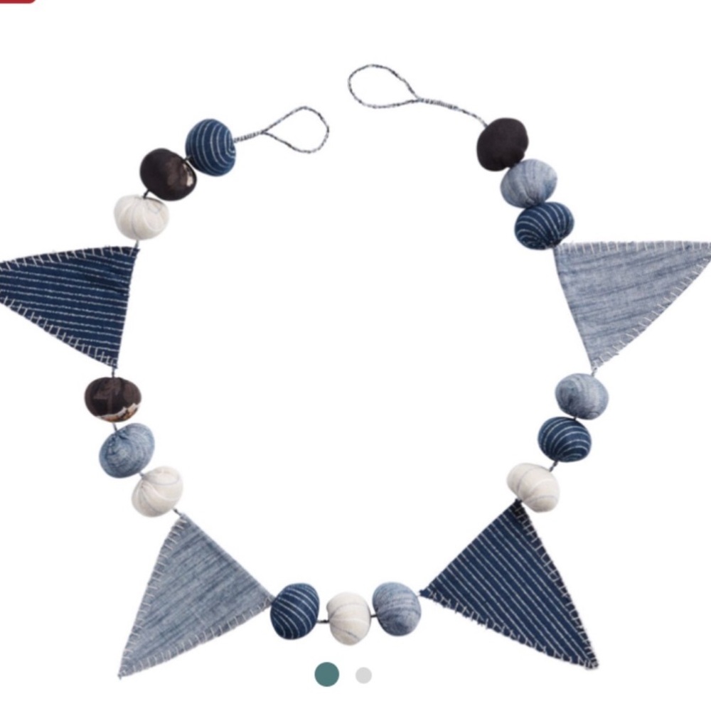 Silaiwali.  Blue and White Upcycled Fabric Pennant Decorative Garland.